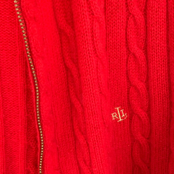 Ralph Lauren 100% Cashmere red cardigan fully zipped front closure mock neck USL - Picture 4 of 5